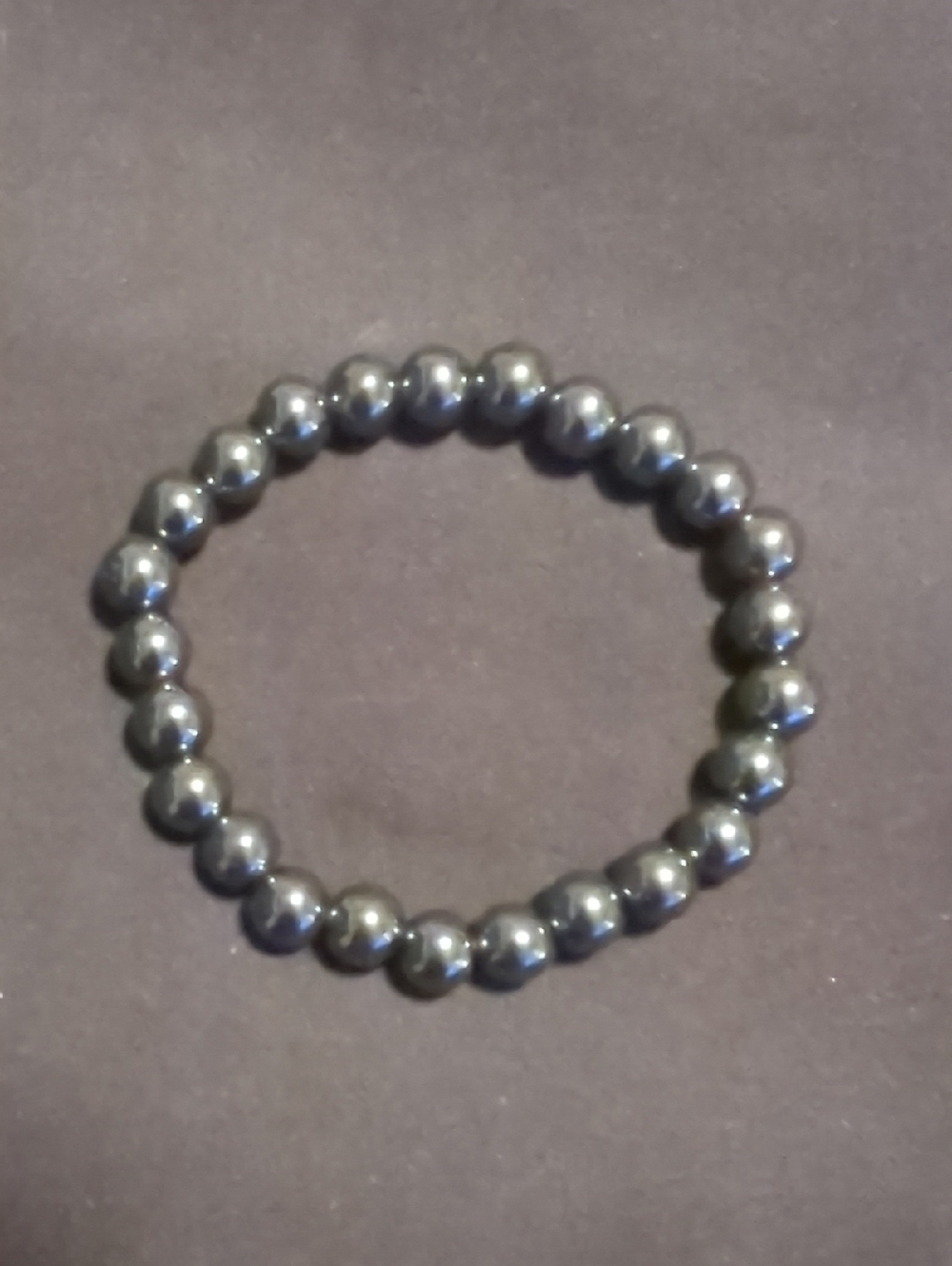Elegant Hematite Bead Stretch Bracelet - Silver Tone